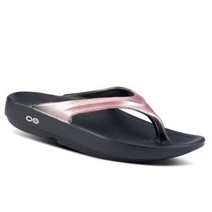 Oofos Oolala Luxe Sandals US 8 Slip On Flat Heel Comfort Rose Sparkle Recovery